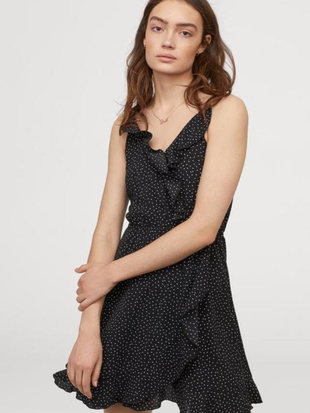 Black Polka Dot Ruffle Slip Dress